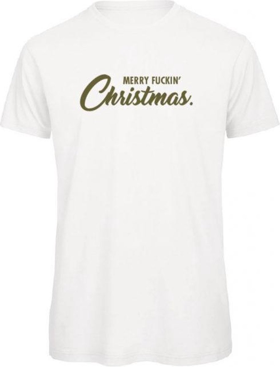 Kerst t-shirt wit XXL - Merry fuckin Christmas - olijfgroen - soBAD. | Kerst t-shirt soBAD. | kerst shirts volwassenen | kerst t-shirts volwassenen | Kerst outfit | Foute kerst t-shirts
